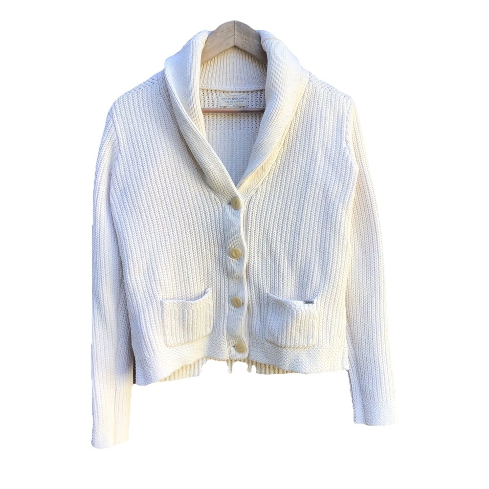 Denim & Supply Ralph Lauren Women's M Ivory Shawl Collar Cotton Cardigan Sweater